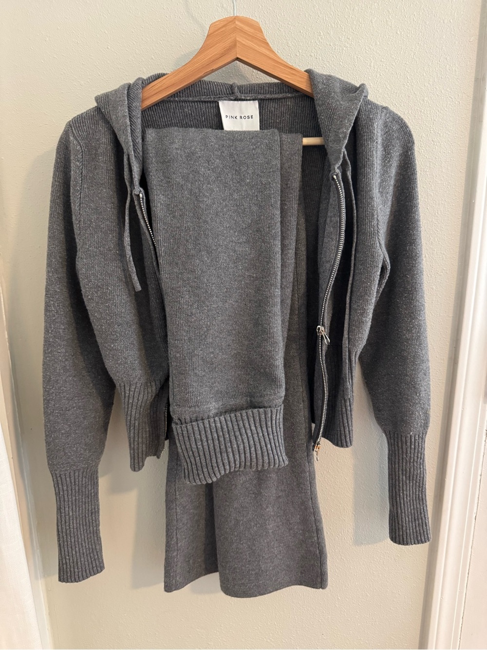 Pink Rose Women's Gray Zip Hoodie Sweater Set